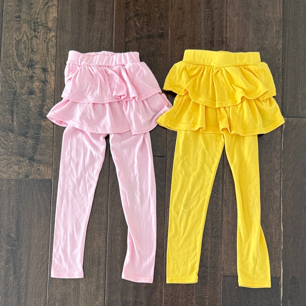 Bundle of Charming Pink and Yellow Ruffle Leggings for Kids